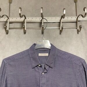 Ermenegildo Zegna Shirt Men L Blue Birds Eye Patterned Italy Button Up Luxury